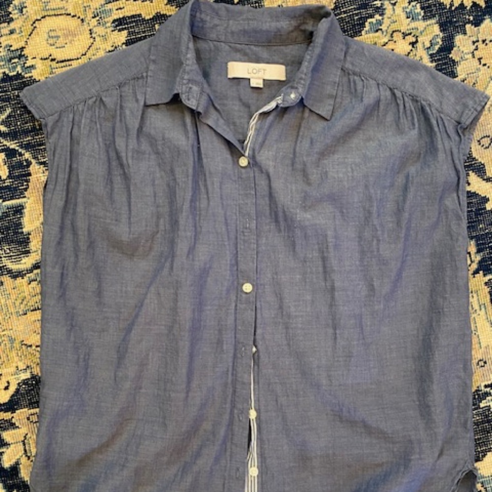 LOFT Sleeveless Chambray Shirt, Size S